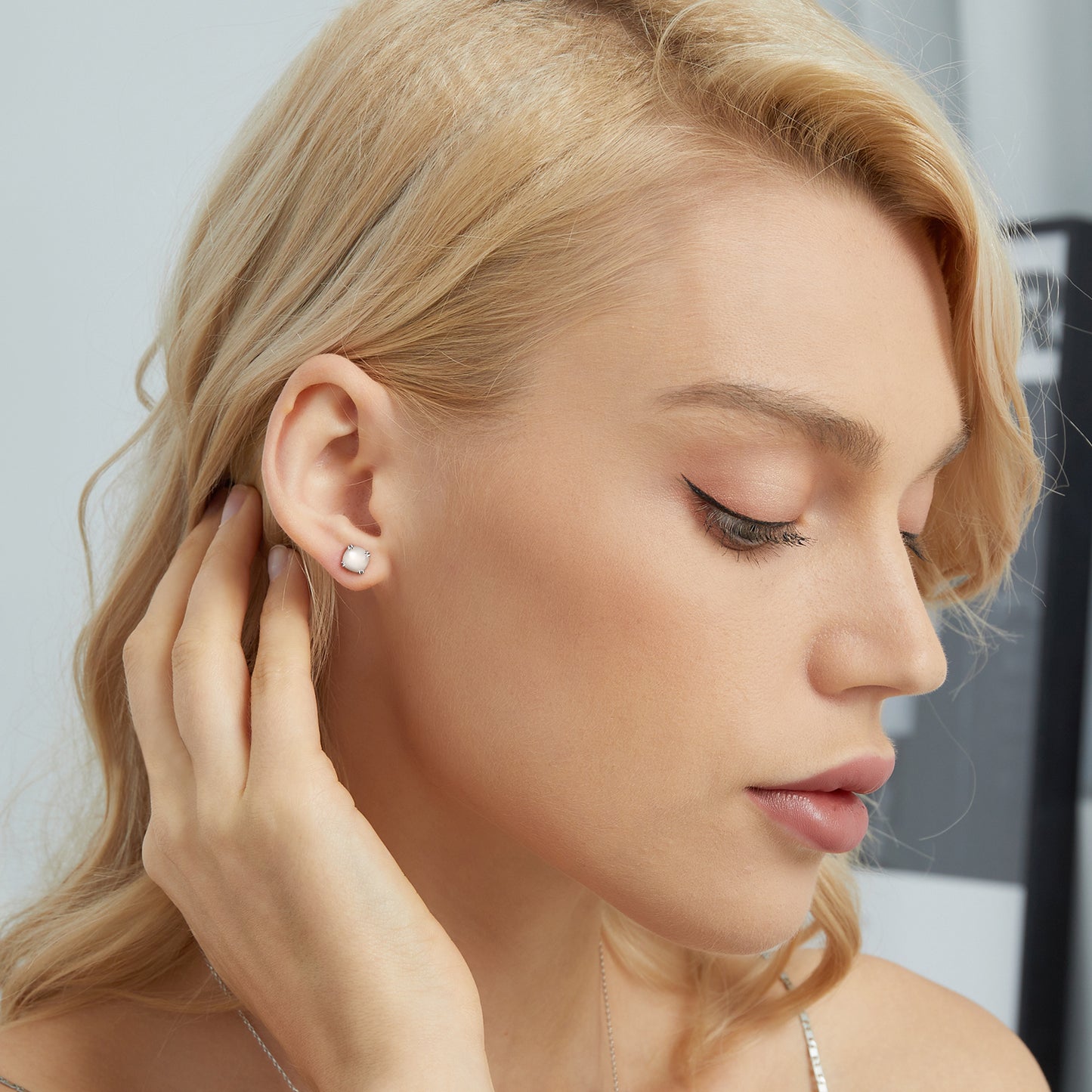 TIKJE Gemstone 925 Sterling Silver Earrings White Gold Plated Moonstone 6mm Square Earrings 1 Pair (Nickel Free)