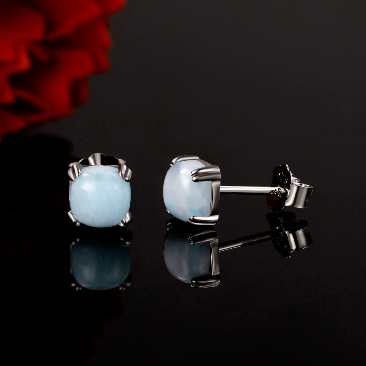 TIKJE Gemstone 925 Sterling Silver Earrings White Gold Plated Natural Stone Seaweed 6mm Square Earrings Women's 1 Pair (Nickel Free)