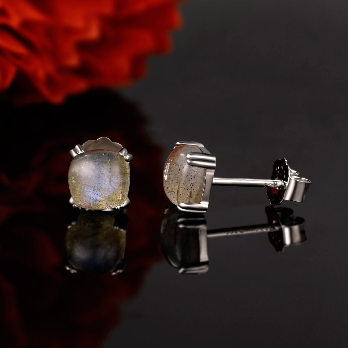 TIKJE Gemstone 925 Sterling Silver Earrings White Gold Plated Shimmering Stone 6mm Square Earrings 1 Pair (Nickel Free)