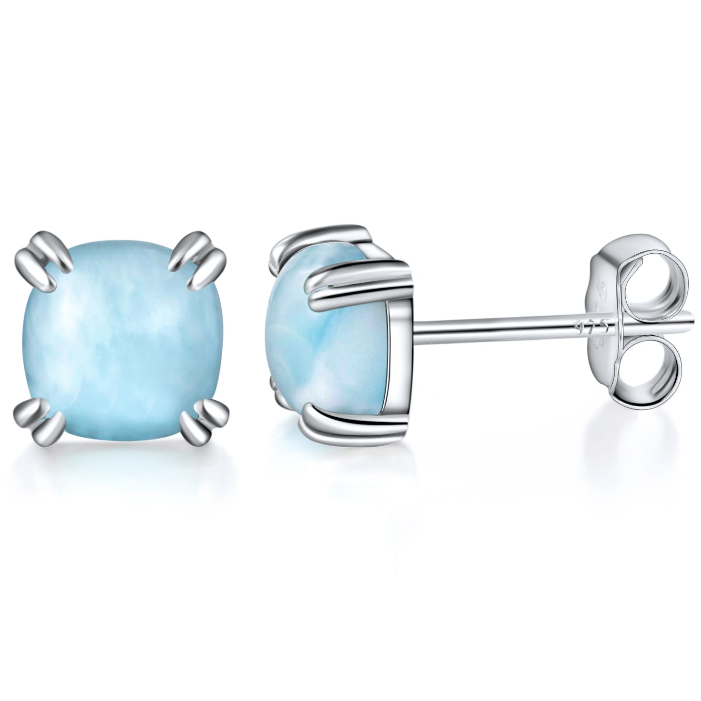 TIKJE Gemstone 925 Sterling Silver Earrings White Gold Plated Natural Stone Seaweed 6mm Square Earrings Women's 1 Pair (Nickel Free)