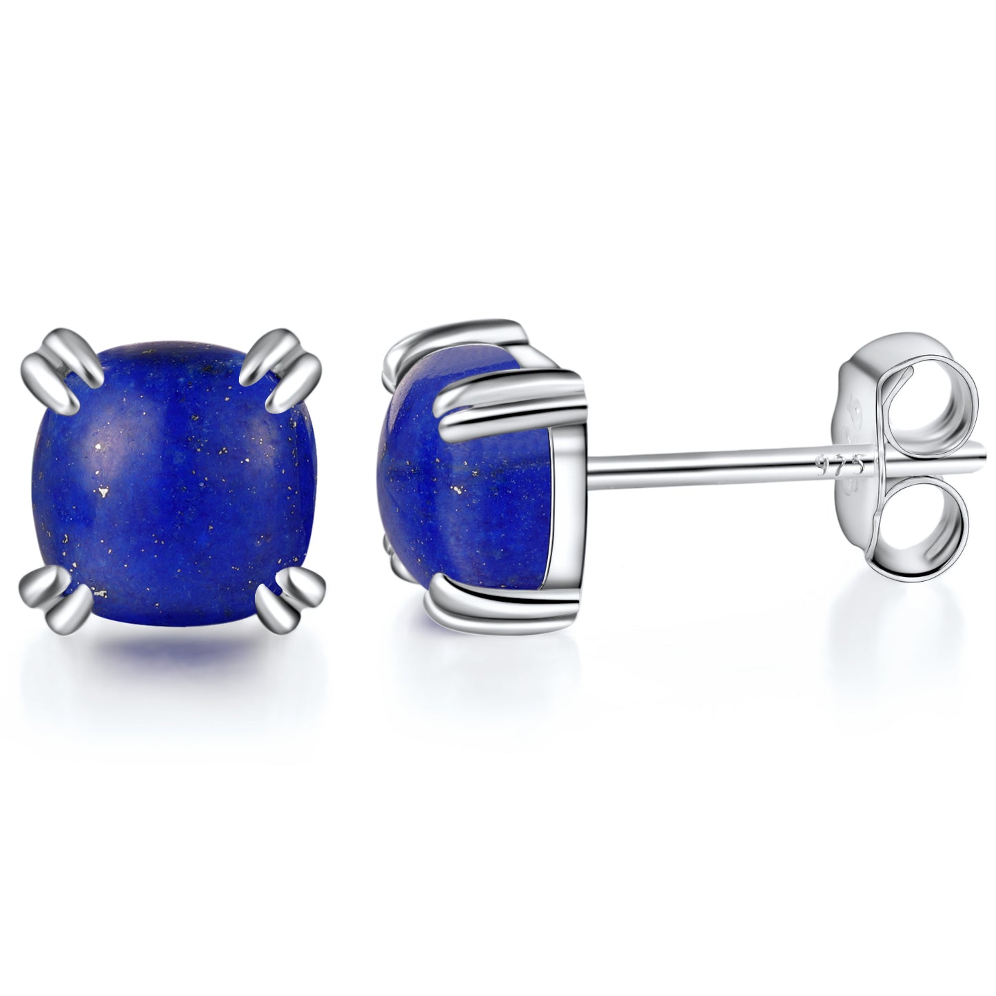 TIKJE Gemstone 925 Sterling Silver Earrings White Gold Plated Lapis Lazuli 6mm Square Earrings 1 Pair (Nickel Free)
