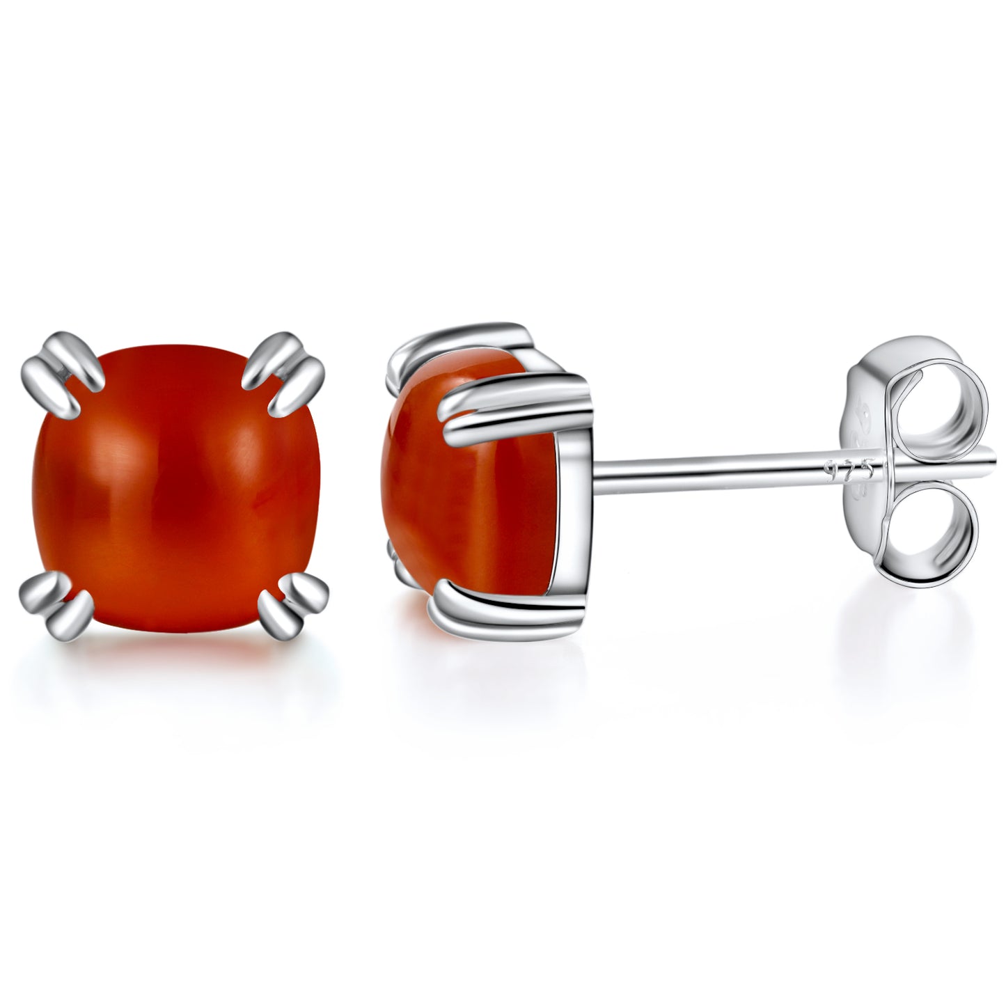 TIKJE Gemstone 925 Sterling Silver Earrings White Gold Plated Red Agate 6mm Square Earrings Women's 1 Pair (Nickel Free)