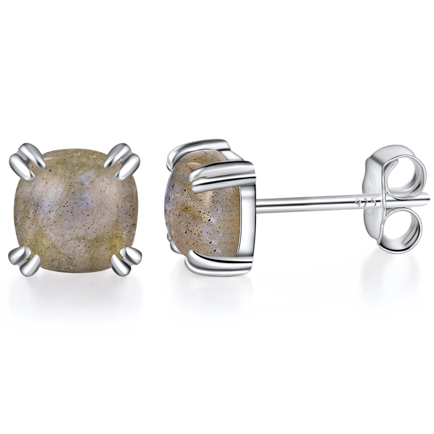 TIKJE Gemstone 925 Sterling Silver Earrings White Gold Plated Shimmering Stone 6mm Square Earrings 1 Pair (Nickel Free)