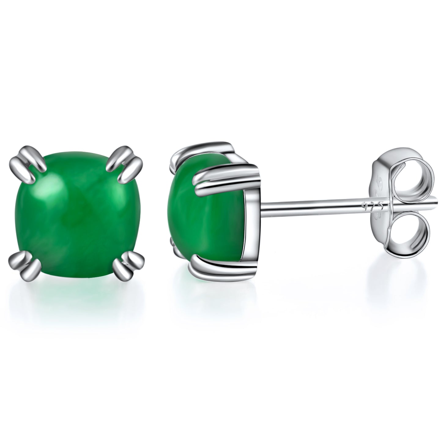 TIKJE Gemstone 925 Sterling Silver Earrings White Gold Plated Jade 6mm Square Earrings Women's 1 Pair (Nickel Free)
