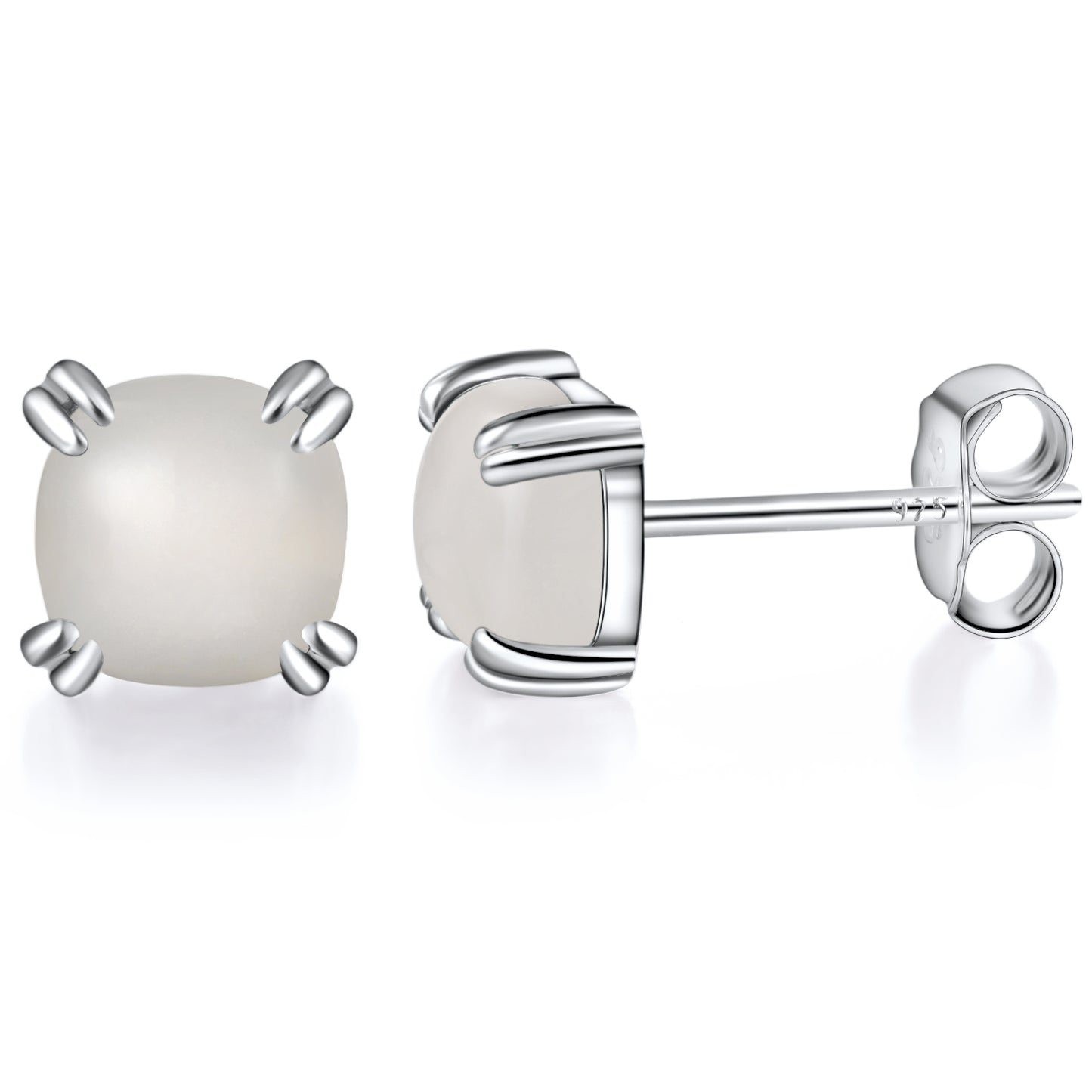 TIKJE Gemstone 925 Sterling Silver Earrings White Gold Plated Moonstone 6mm Square Earrings 1 Pair (Nickel Free)