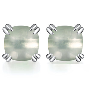 TIKJE Gemstone 925 Sterling Silver Earrings White Gold Plated Moonstone 6mm Square Earrings 1 Pair (Nickel Free)