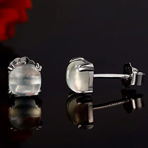 TIKJE Gemstone 925 Sterling Silver Earrings White Gold Plated Moonstone 6mm Square Earrings 1 Pair (Nickel Free)