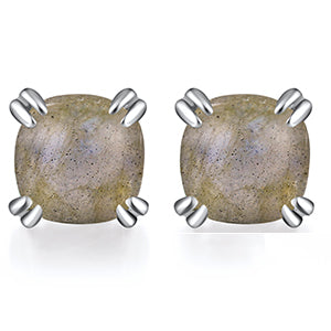 TIKJE Gemstone 925 Sterling Silver Earrings White Gold Plated Shimmering Stone 6mm Square Earrings 1 Pair (Nickel Free)