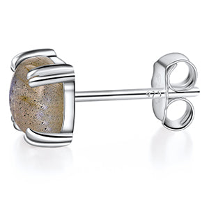 TIKJE Gemstone 925 Sterling Silver Earrings White Gold Plated Shimmering Stone 6mm Square Earrings 1 Pair (Nickel Free)