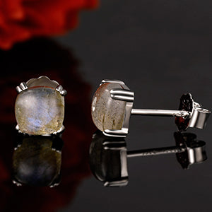 TIKJE Gemstone 925 Sterling Silver Earrings White Gold Plated Shimmering Stone 6mm Square Earrings 1 Pair (Nickel Free)