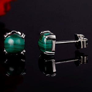 TIKJE Gemstone 925 Sterling Silver Earrings White Gold Plated Malachite 6mm Square Earrings Women's 1 Pair (Nickel Free)