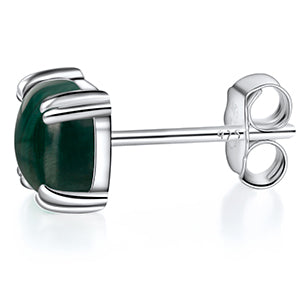 TIKJE Gemstone 925 Sterling Silver Earrings White Gold Plated Malachite 6mm Square Earrings Women's 1 Pair (Nickel Free)
