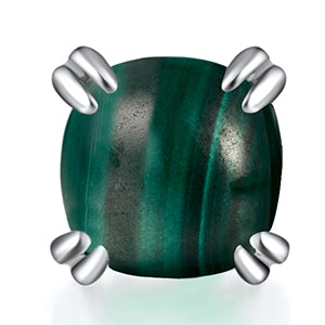 TIKJE Gemstone 925 Sterling Silver Earrings White Gold Plated Malachite 6mm Square Earrings Women's 1 Pair (Nickel Free)