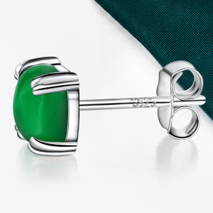 TIKJE Gemstone 925 Sterling Silver Earrings White Gold Plated Jade 6mm Square Earrings Women's 1 Pair (Nickel Free)