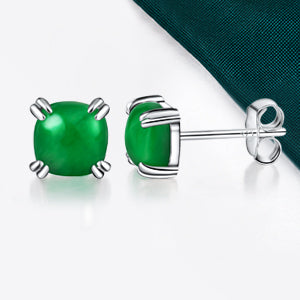 TIKJE Gemstone 925 Sterling Silver Earrings White Gold Plated Jade 6mm Square Earrings Women's 1 Pair (Nickel Free)