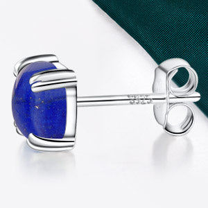 TIKJE Gemstone 925 Sterling Silver Earrings White Gold Plated Lapis Lazuli 6mm Square Earrings 1 Pair (Nickel Free)