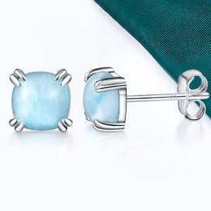 TIKJE Gemstone 925 Sterling Silver Earrings White Gold Plated Natural Stone Seaweed 6mm Square Earrings Women's 1 Pair (Nickel Free)