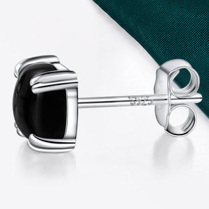 TIKJE Gemstone 925 Sterling Silver Earrings White Gold Plated Black Agate 6mm Square Earrings Women's 1 Pair (Nickel Free)
