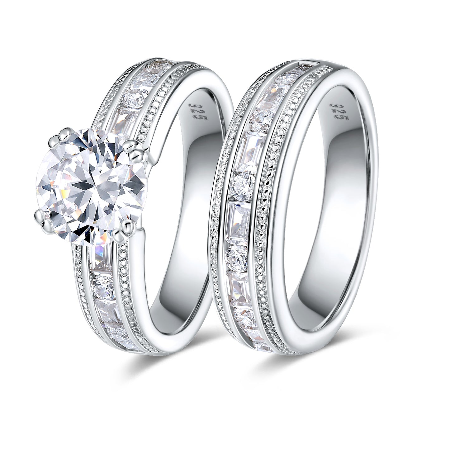 TIKJE Two-in-One Wedding Bands Set Sterling Silver Engagement Rings Set S925 Bridal Promise Ring Eternity Band for Women 2 pc Size 6-8