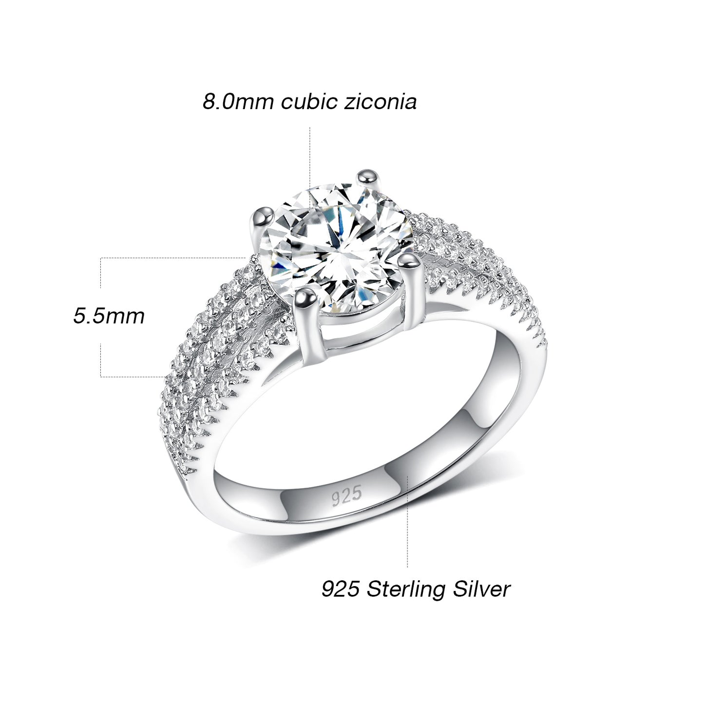TIKJE 2 Carats Engagement Rings 925 Sterling Silver Artificial Diamond Wedding Band Silver Bridal Promise Ring for Women Size 8-9
