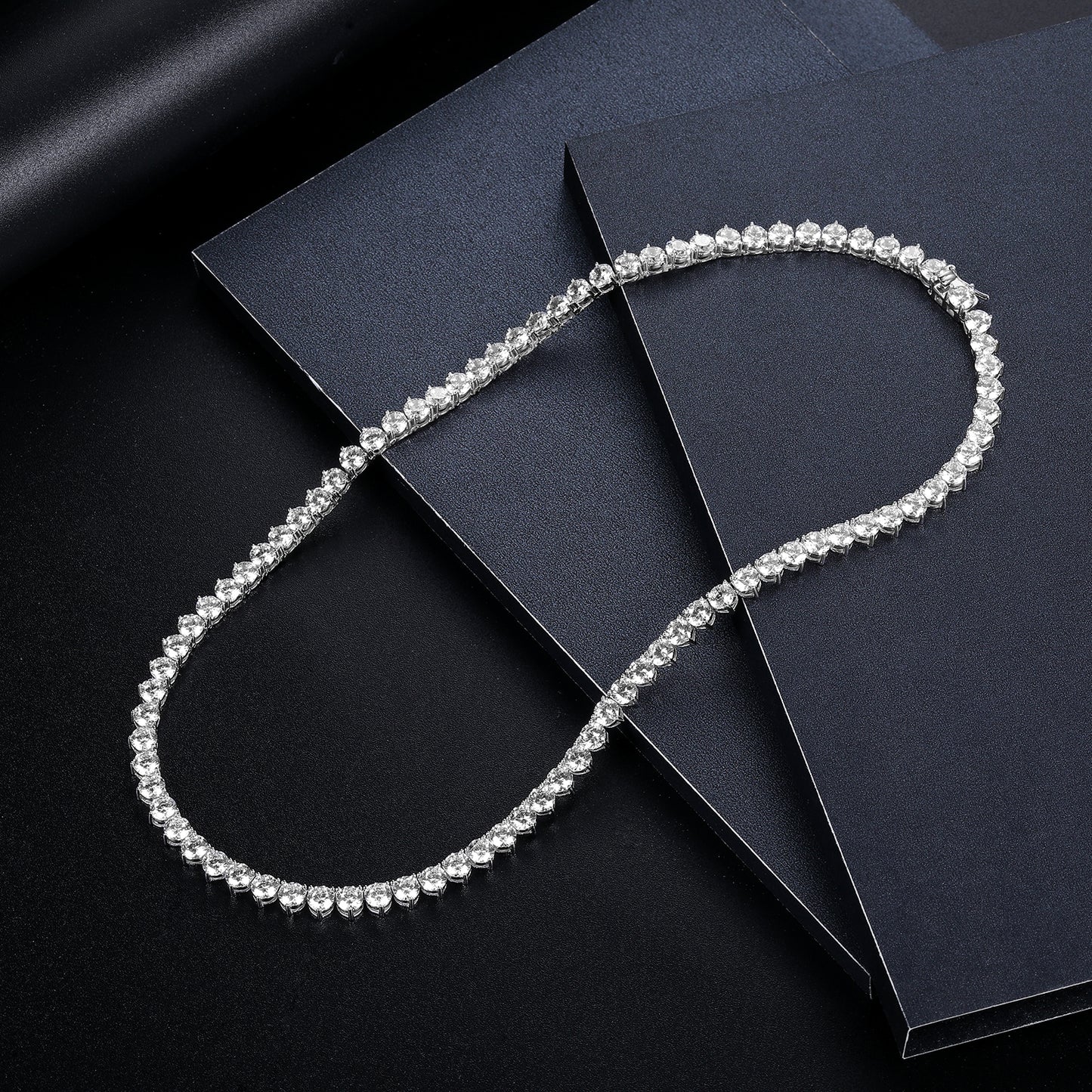 TIKJE Tennis Necklace 925 Sterling Silver| 2mm-5mm Cubic Zirconia Round Cut Faux Diamond Tennis Chain for Women and Men 16-24inches