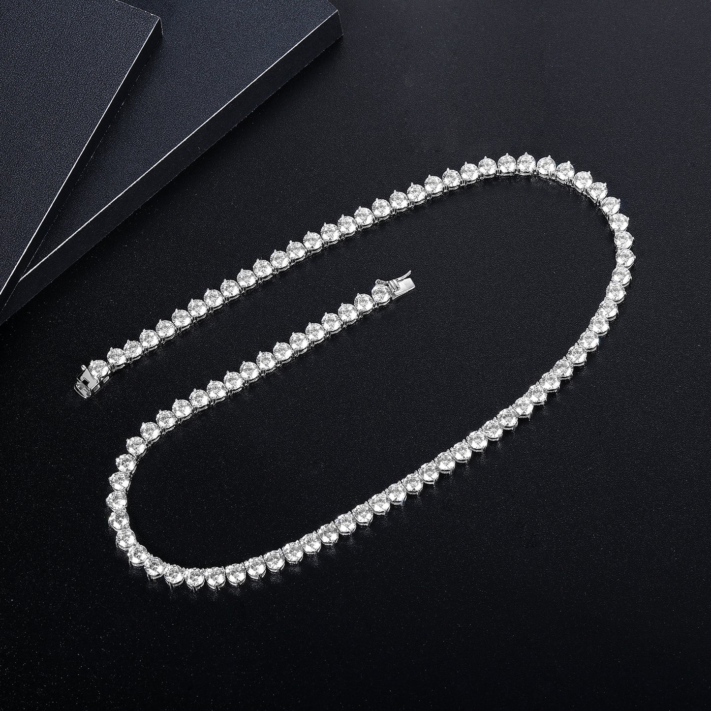 TIKJE Tennis Necklace 925 Sterling Silver| 2mm-5mm Cubic Zirconia Round Cut Faux Diamond Tennis Chain for Women and Men 16-24inches