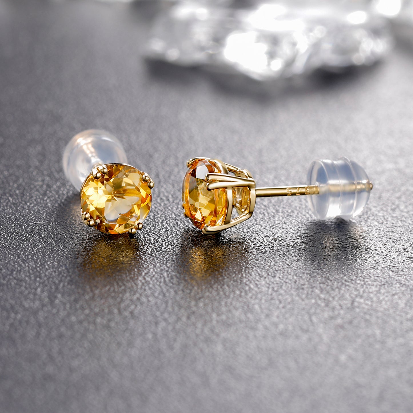 TIKJE 9K Gold Gemstone Citrine Aquamarine Amethyst Purple Round Cut Birthstone Stud Earrings for Women Birthday Jewelry Gifts