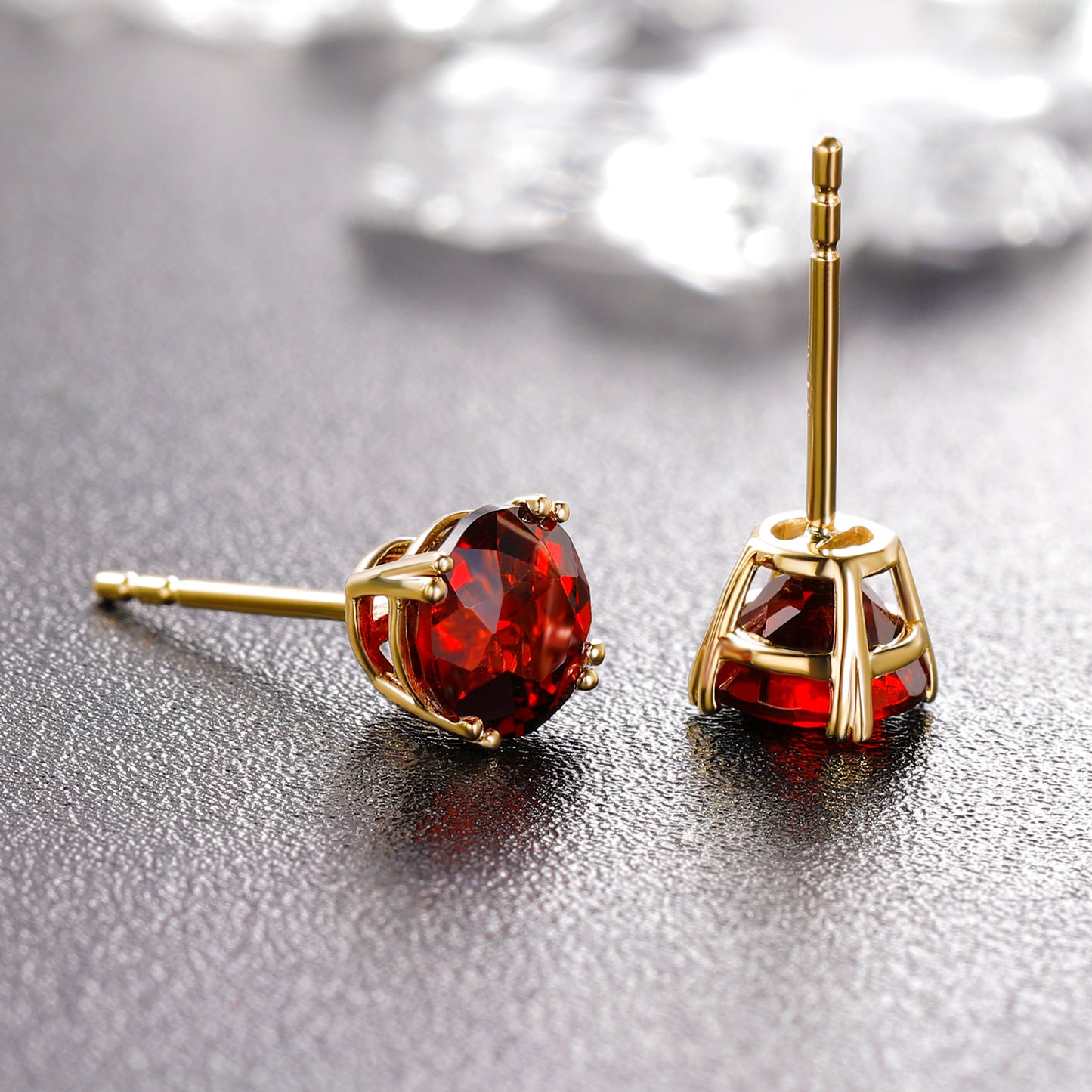 TIKJE 9K Gold Gemstone Citrine Aquamarine Amethyst Purple Round Cut Birthstone Stud Earrings for Women Birthday Jewelry Gifts