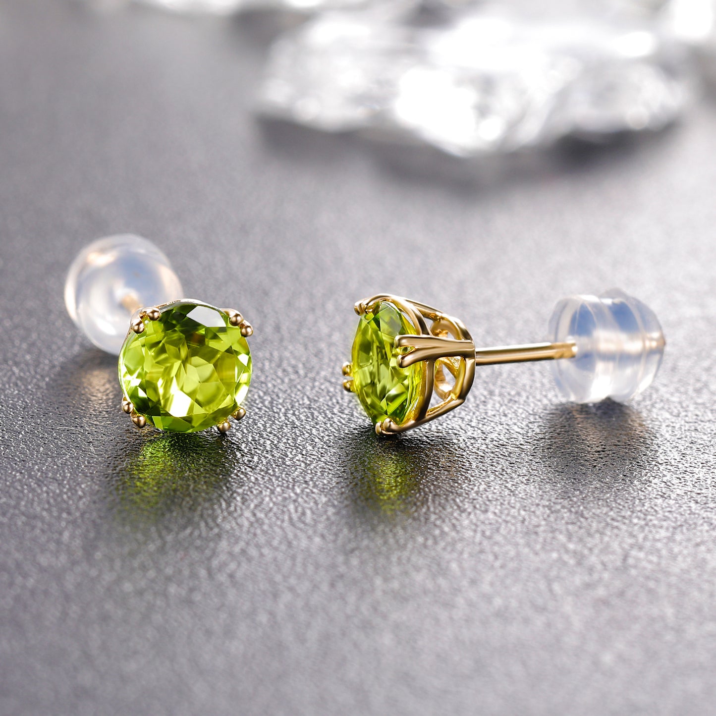 TIKJE 9K Gold Gemstone Citrine Aquamarine Amethyst Purple Round Cut Birthstone Stud Earrings for Women Birthday Jewelry Gifts