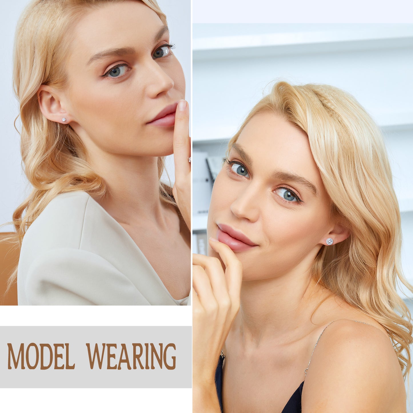 TIKJE 2 Pairs Stud Earrings Sets 925 Sterling Silver Halo Earrings for Women Round 9mm 4mm Earrings Stud