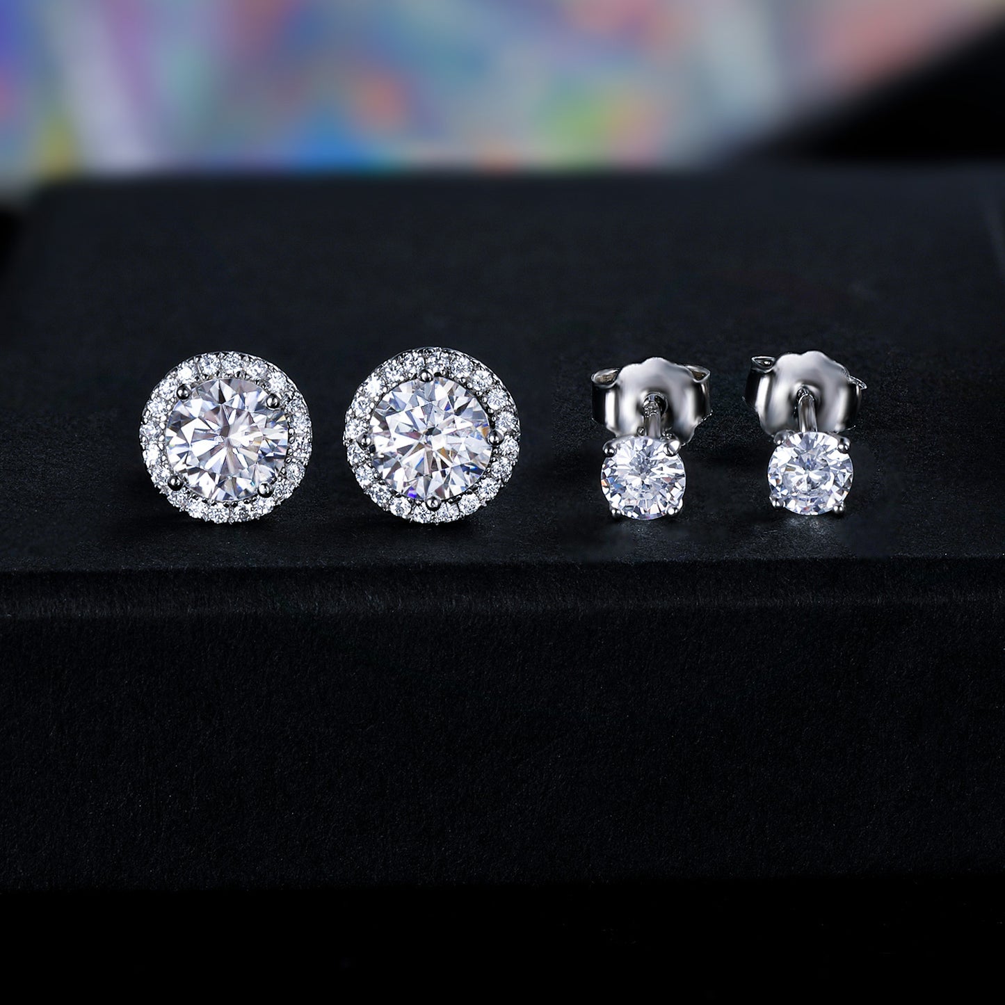 TIKJE 2 Pairs Stud Earrings Sets 925 Sterling Silver Halo Earrings for Women Round 9mm 4mm Earrings Stud