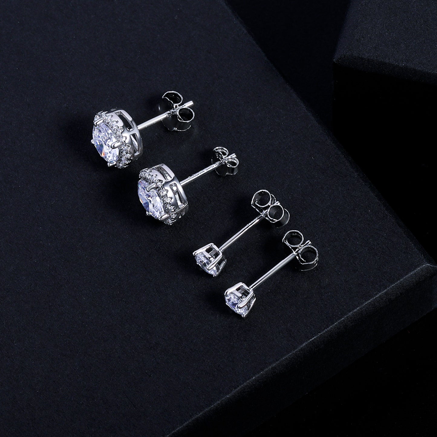 TIKJE 2 Pairs Stud Earrings Sets 925 Sterling Silver Halo Earrings for Women Round 9mm 4mm Earrings Stud