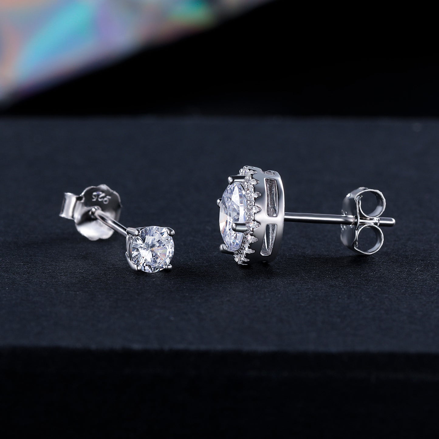 TIKJE 2 Pairs Stud Earrings Sets 925 Sterling Silver Halo Earrings for Women Round 9mm 4mm Earrings Stud