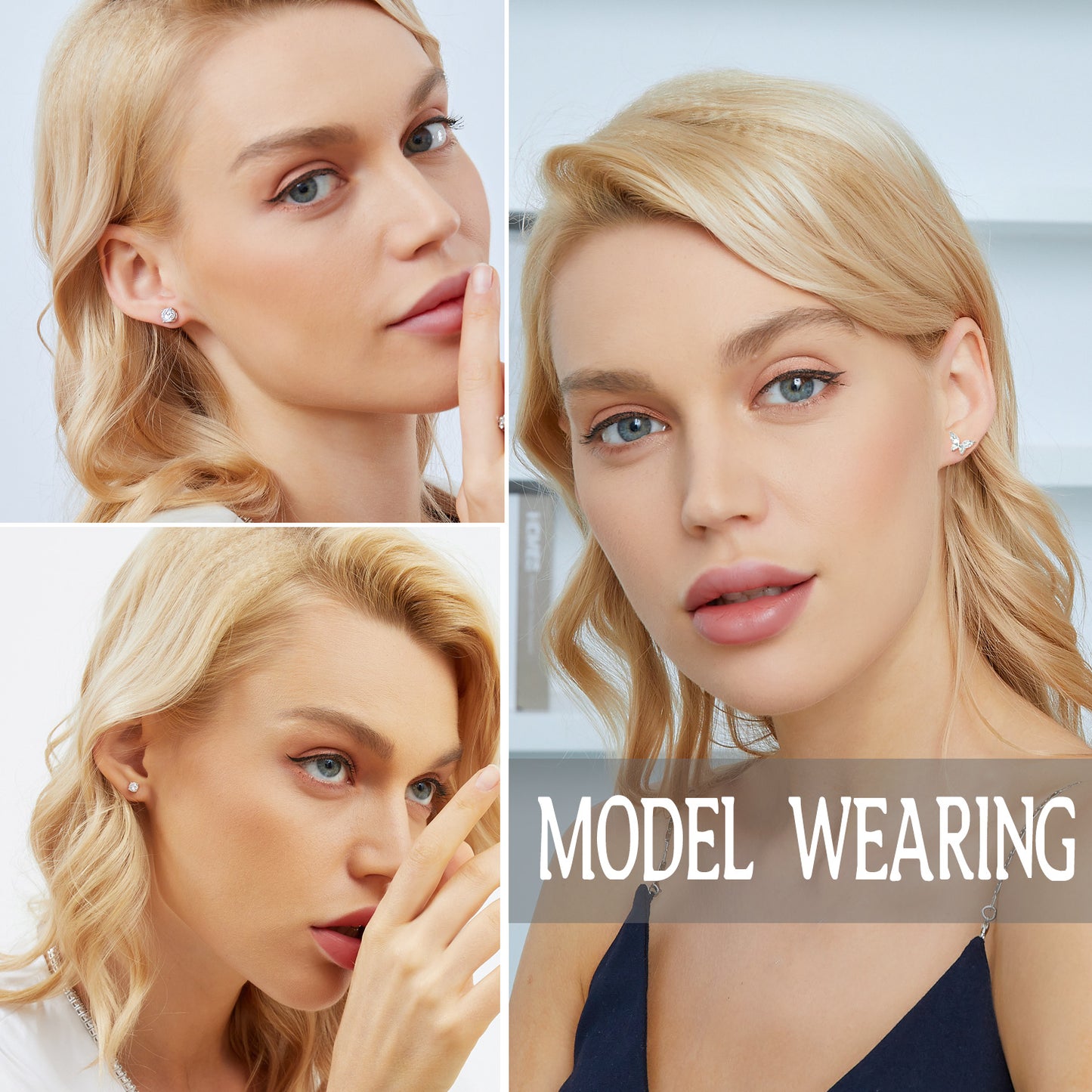 TIKJE 925 Sterling Silver 3 Pairs Stud Earrings Sets 14K White Gold Plated Butterfly Round 4mm 6mm Earrings Stud for Women