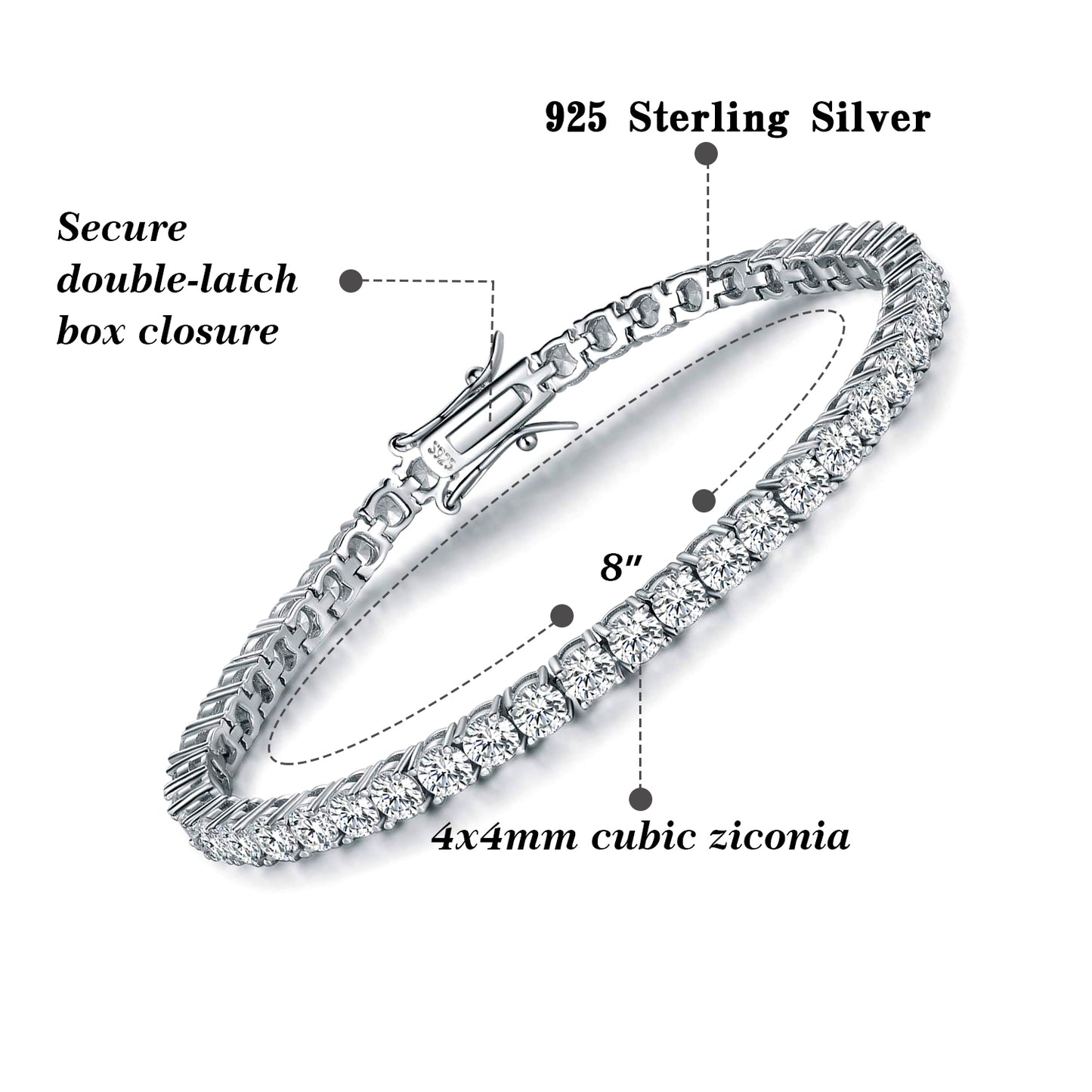 TIKJE Tennis Necklace 925 Sterling Silver Cubic Zirconia Round Cut Faux Diamond Tennis Chain