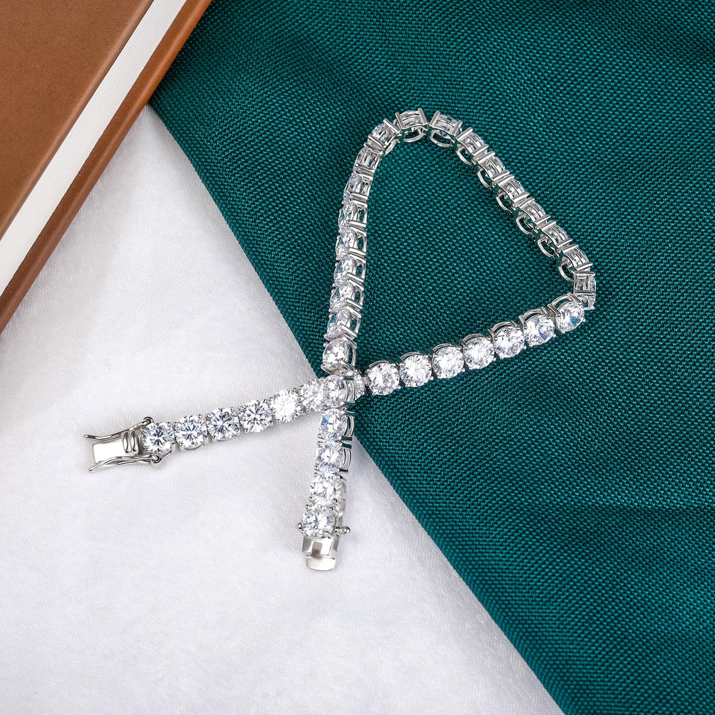 TIKJE Tennis Necklace 925 Sterling Silver Cubic Zirconia Round Cut Faux Diamond Tennis Chain