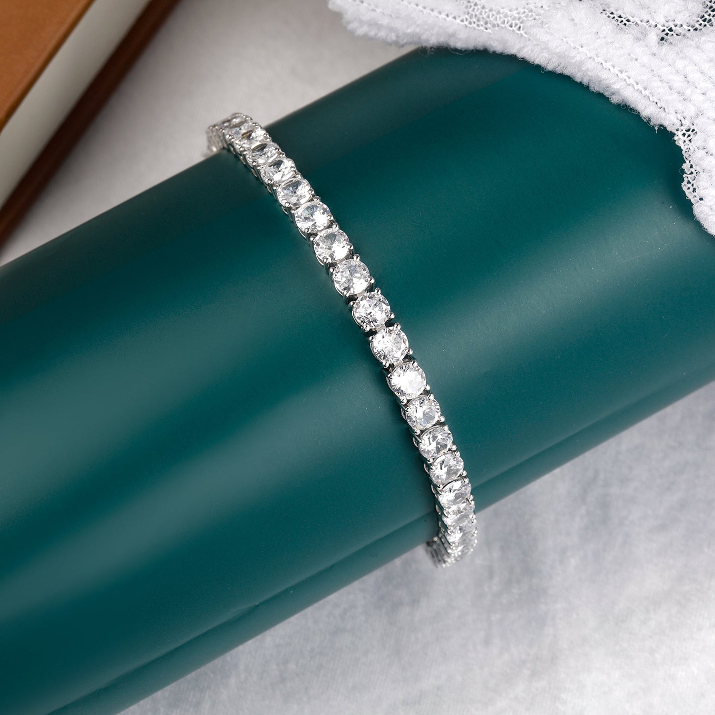 TIKJE Tennis Necklace 925 Sterling Silver Cubic Zirconia Round Cut Faux Diamond Tennis Chain