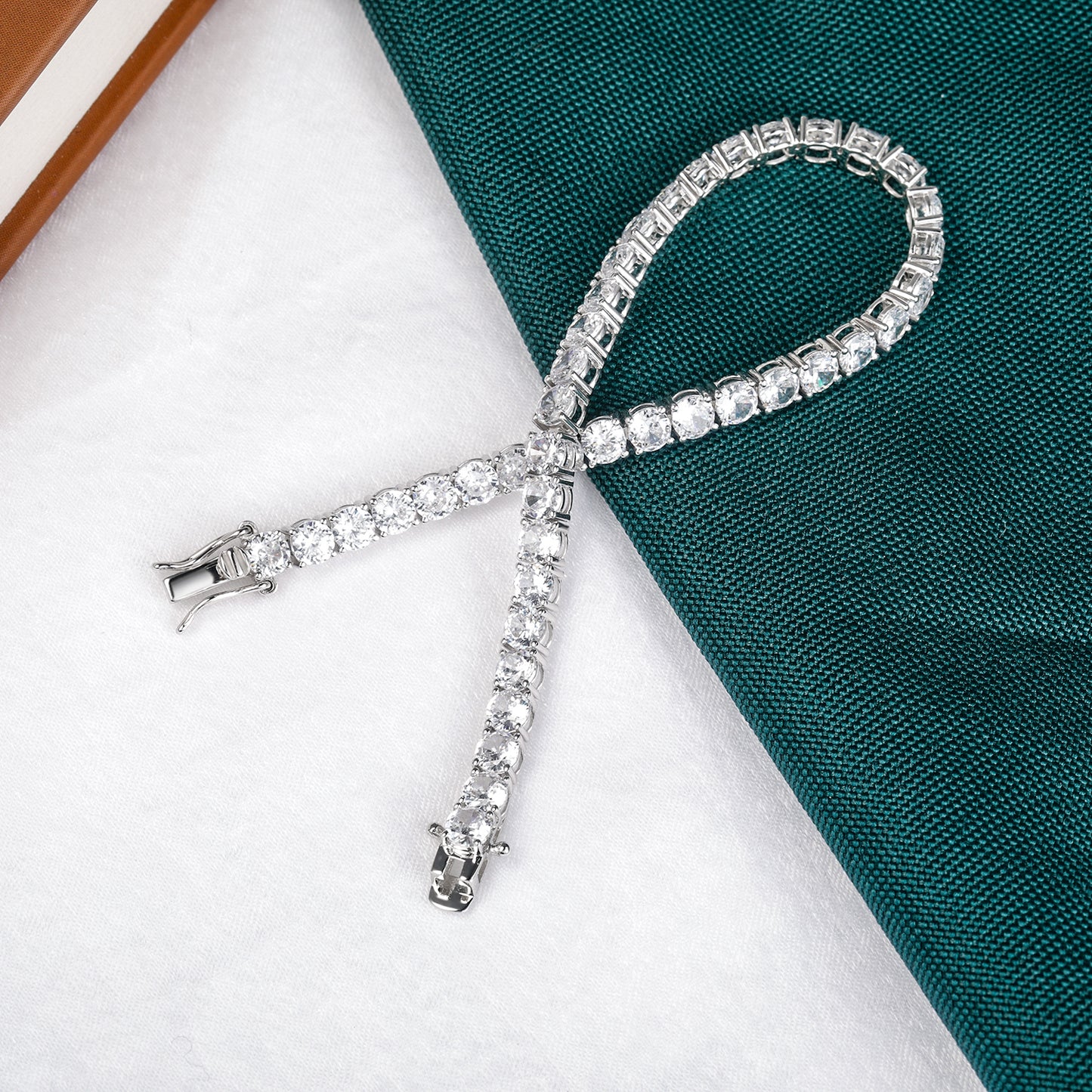 TIKJE Tennis Necklace 925 Sterling Silver Cubic Zirconia Round Cut Faux Diamond Tennis Chain