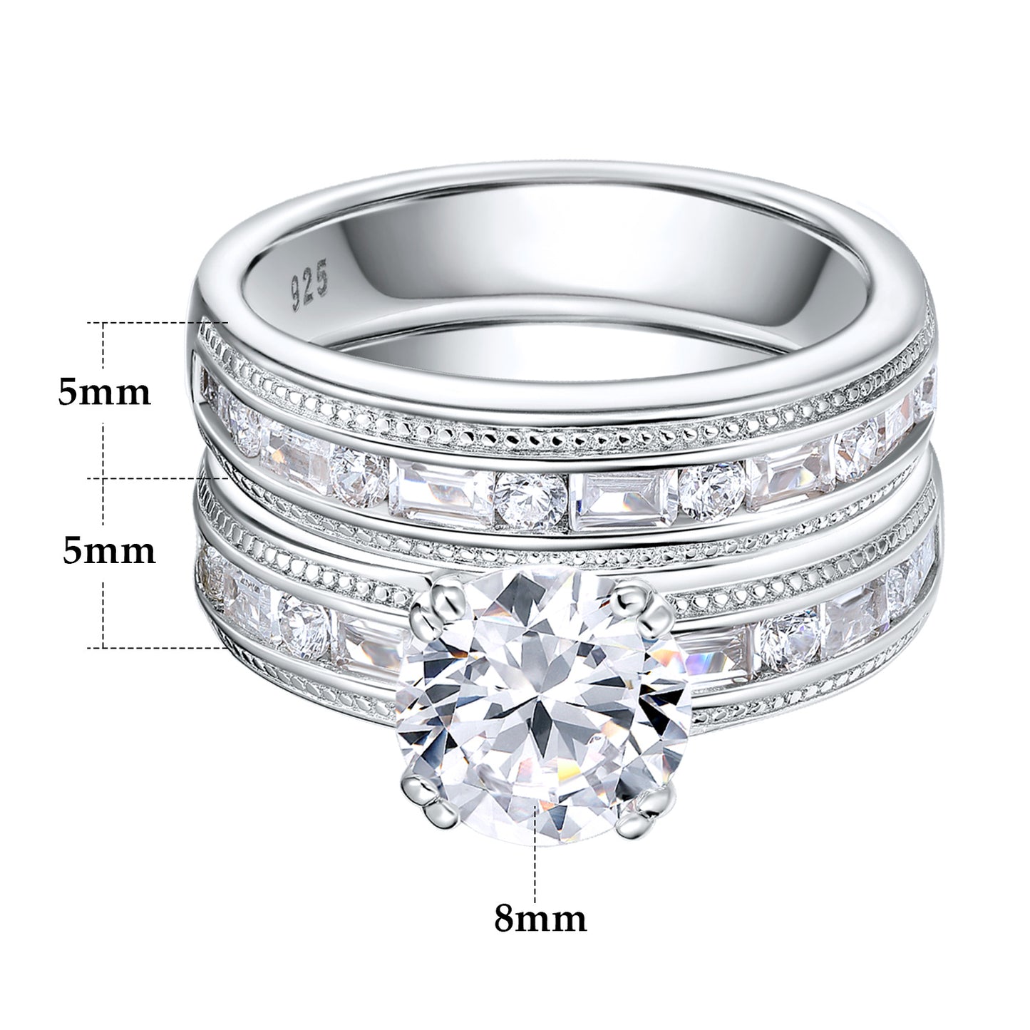 TIKJE Two-in-One Wedding Bands Set Sterling Silver Engagement Rings Set S925 Bridal Promise Ring Eternity Band for Women 2 pc Size 6-8