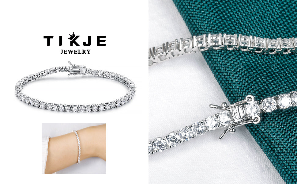 TIKJE Tennis Necklace 925 Sterling Silver| 2mm Cubic Zirconia Round Cut Faux Diamond Tennis Chain for Women and Men 16-24inches