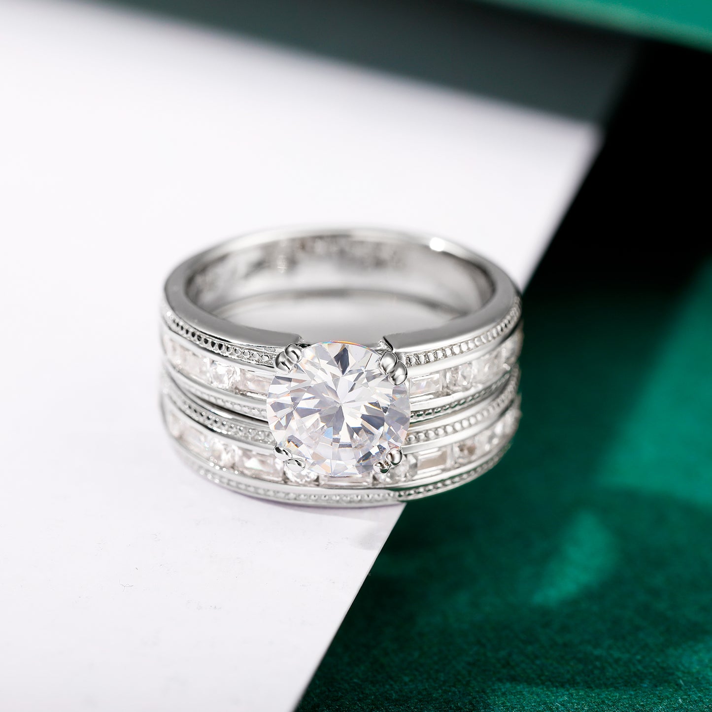 TIKJE Two-in-One Wedding Bands Set Sterling Silver Engagement Rings Set S925 Bridal Promise Ring Eternity Band for Women 2 pc Size 6-8