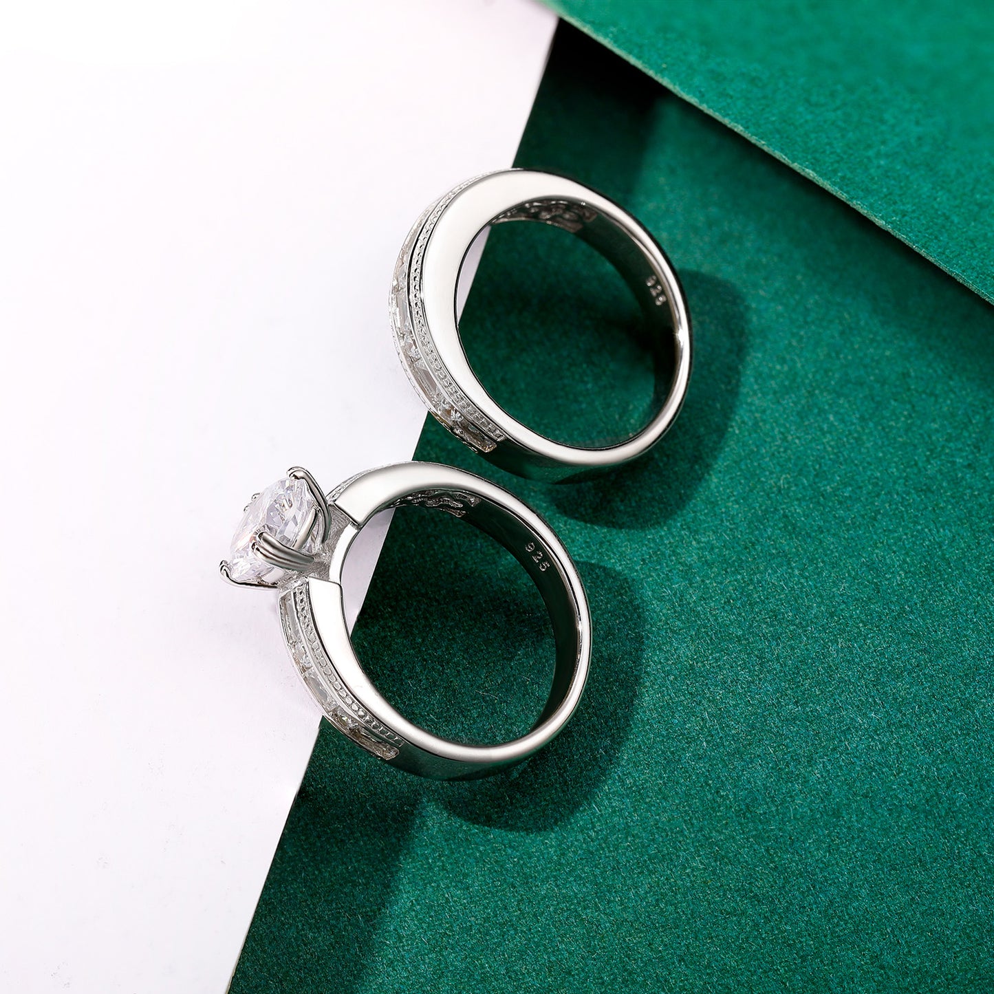 TIKJE Two-in-One Wedding Bands Set Sterling Silver Engagement Rings Set S925 Bridal Promise Ring Eternity Band for Women 2 pc Size 6-8