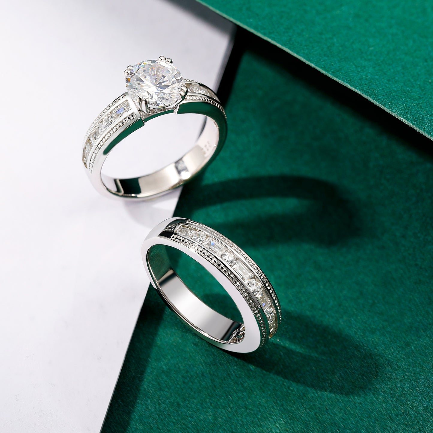 TIKJE Two-in-One Wedding Bands Set Sterling Silver Engagement Rings Set S925 Bridal Promise Ring Eternity Band for Women 2 pc Size 6-8